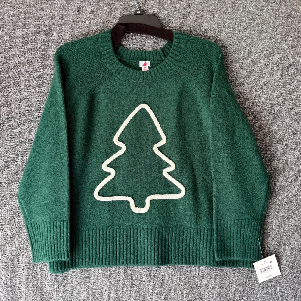 NEW Womens Holiday Sweater 2X Christmas Tree Graphic Festive Cozy Knit Cabincore